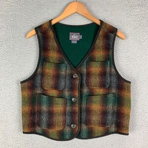 Vintage Woolrich Vest Women's Medium Multi Plaid Wool Blend Utility USA Hunting‎